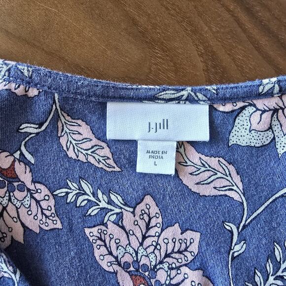 J Jill V Neck Long Sleeve Blue Floral Tee Shirt Top Womens SIZE L - Picture 7 of 8